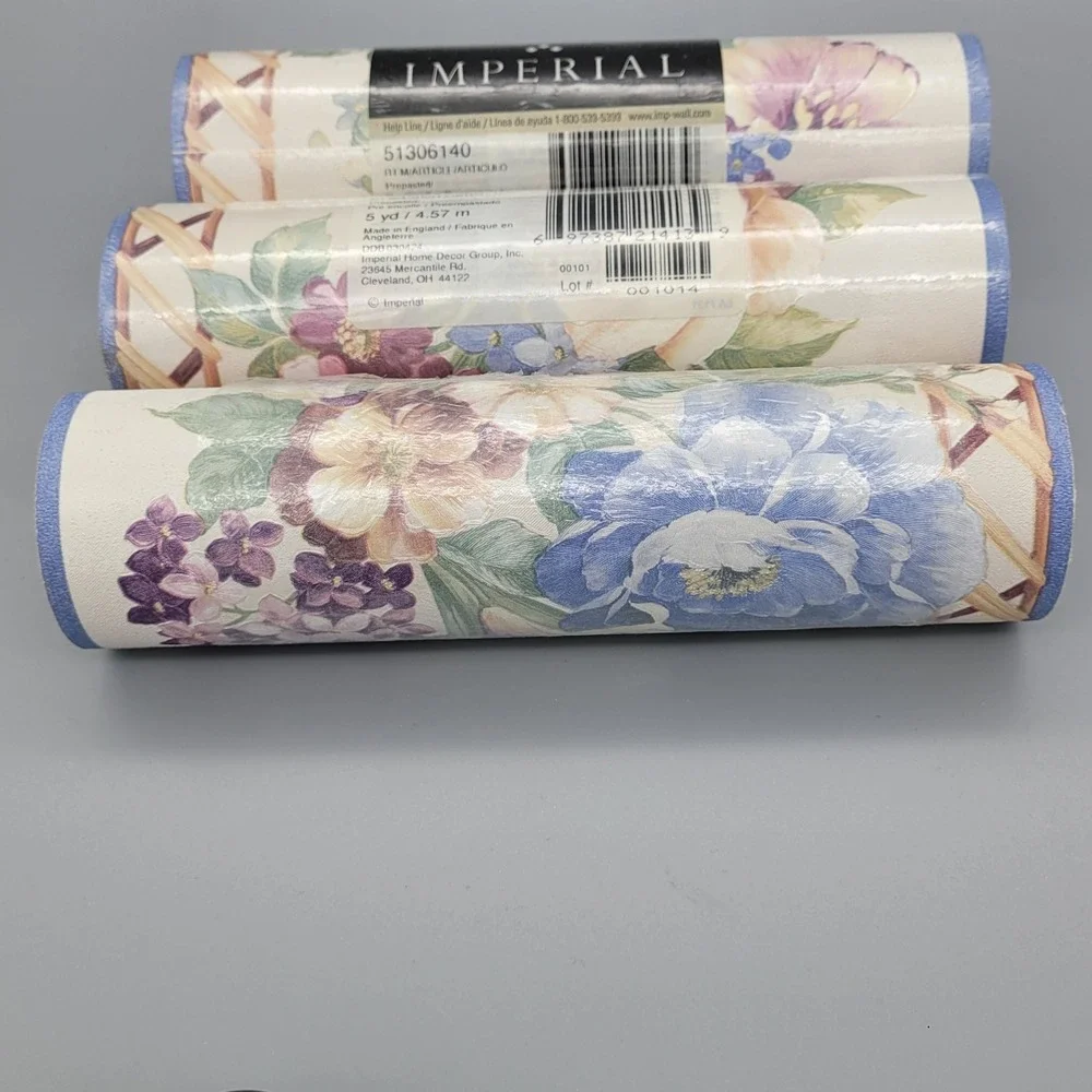 Imperial Prepasted Wallpaper Border Lot of 3 Floral‎ Lattice 5 Yards 51306140